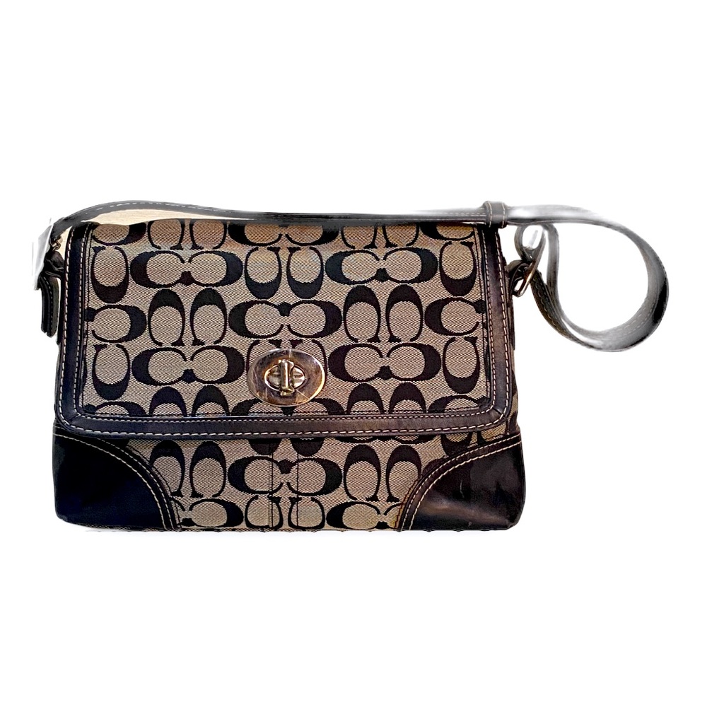 Coach Black/White Signature Canvas and Leather Hampton Shoulder Bag